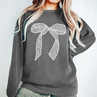 White Lace Bow Comfort Colors Crew Sweatshirt - Limeberry Designs