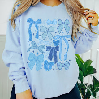 Winter Blue Bow Collage Graphic Sweatshirt - Limeberry Designs