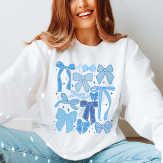 Winter Blue Bow Collage Graphic Sweatshirt - Limeberry Designs