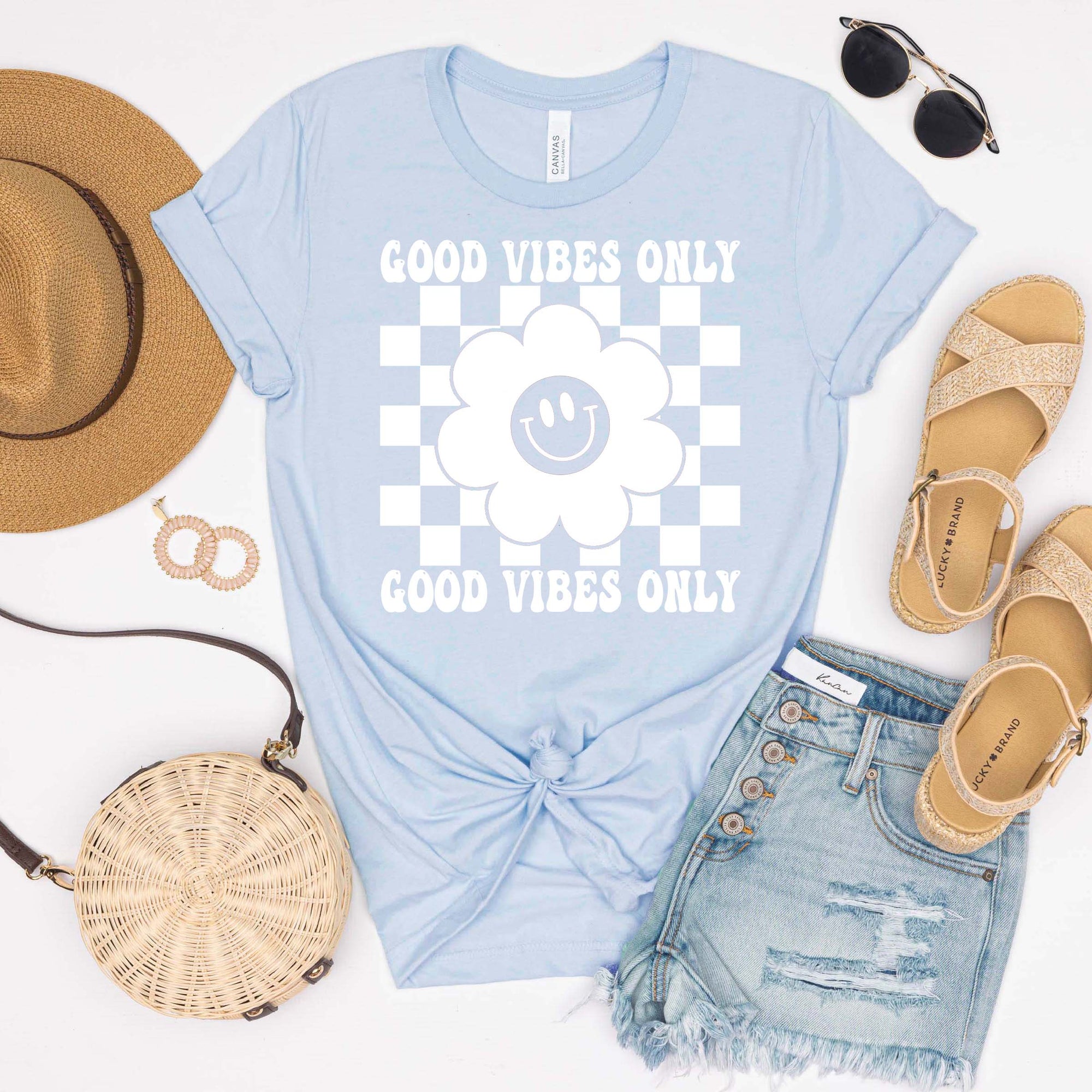 Good Vibes Only Flower Smile Tee - Limeberry Designs