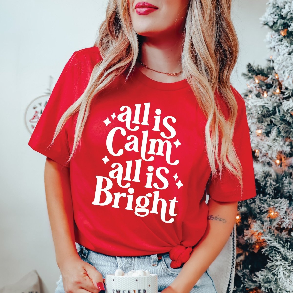 All is Calm All is Bright Bella Graphic Wholesale Tee - Limeberry Designs