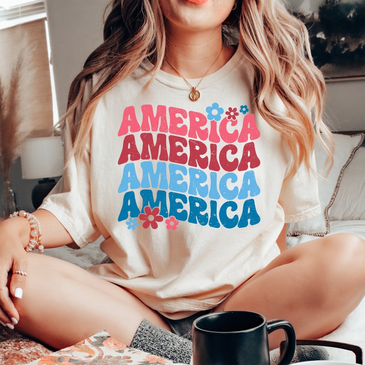America Flowers Repeat Comfort Color Tee - Limeberry Designs