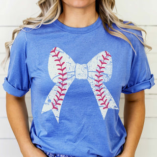 Baseball Large Bow Bella Tee - Limeberry Designs