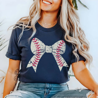 Baseball Large Bow Bella Tee - Limeberry Designs