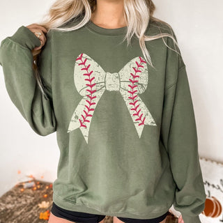 Baseball Large Bow Sweatshirt - Limeberry Designs