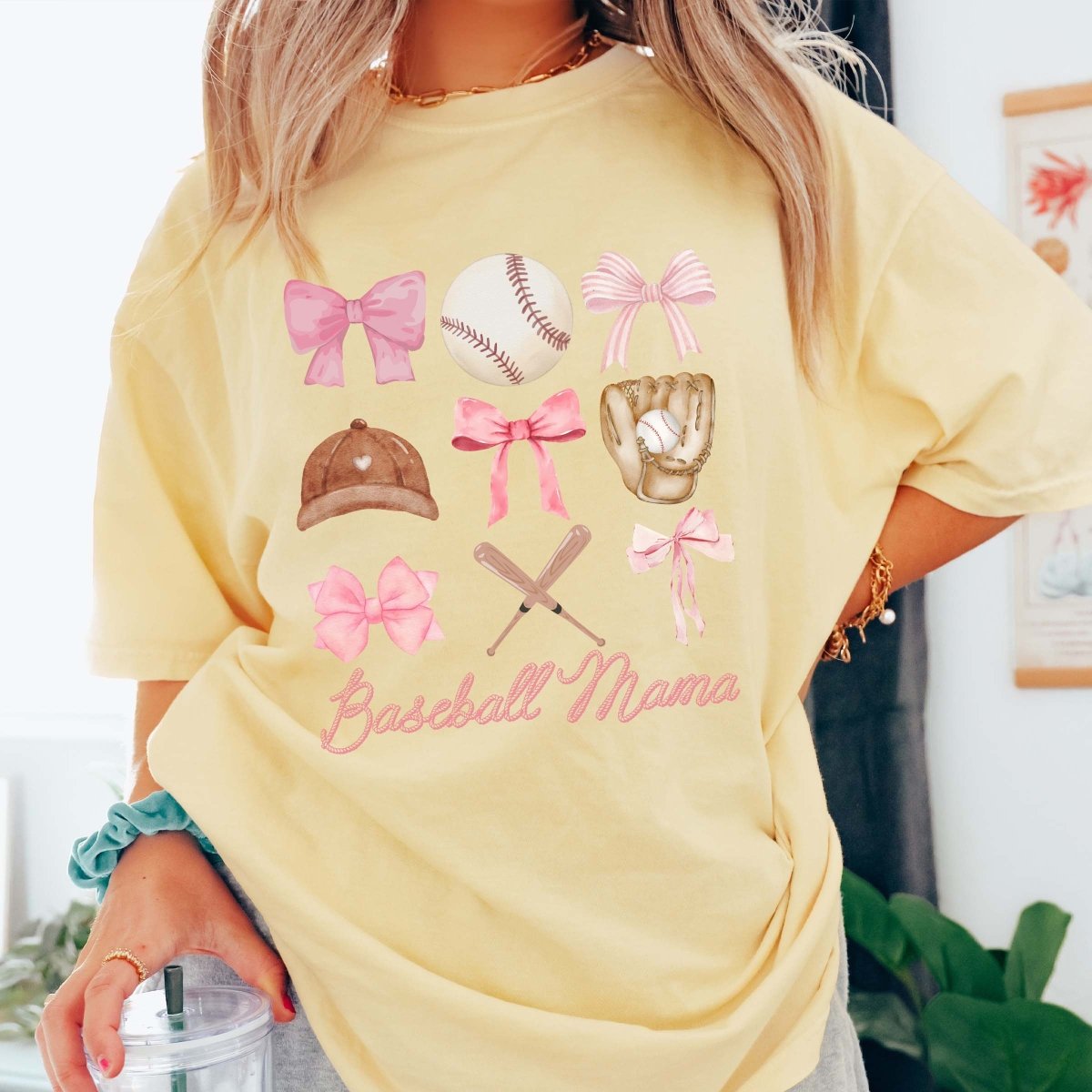Baseball Mama Bow Collage Comfort Color Tee - Limeberry Designs