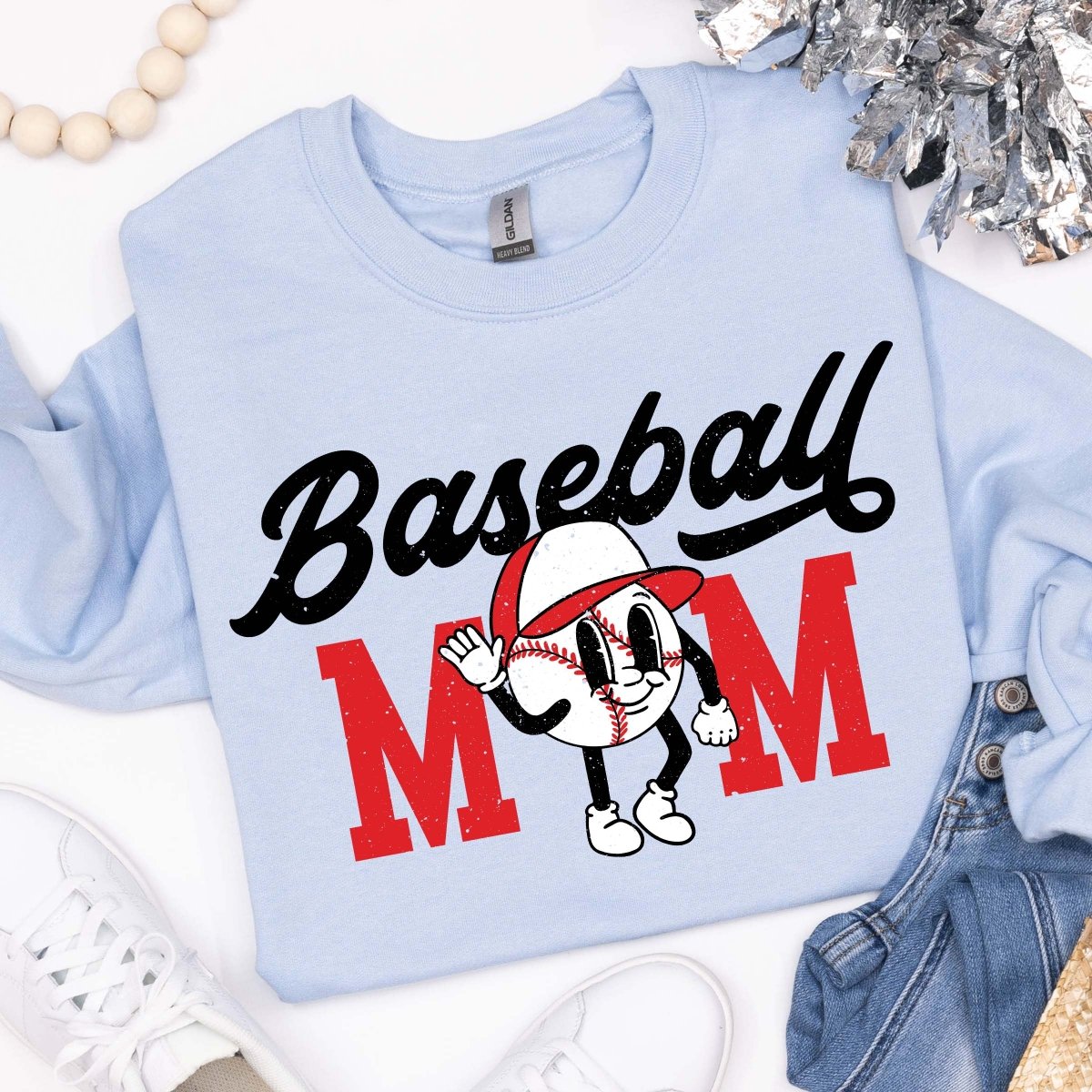 Baseball Mom Retro Characters Wholesale Crew - Limeberry Designs