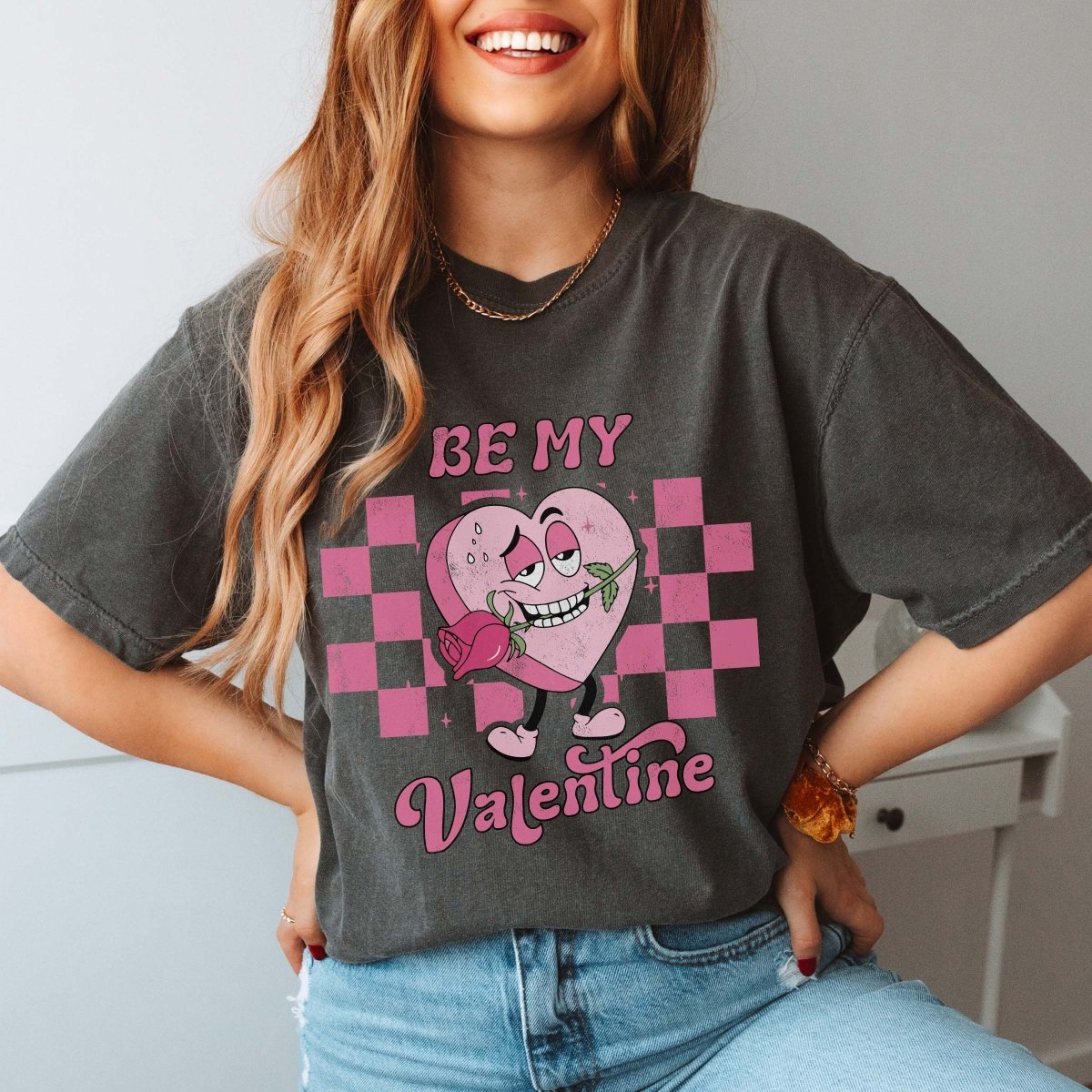 Be My Valentine Retro Heart Comfort Color Tee - Limeberry Designs