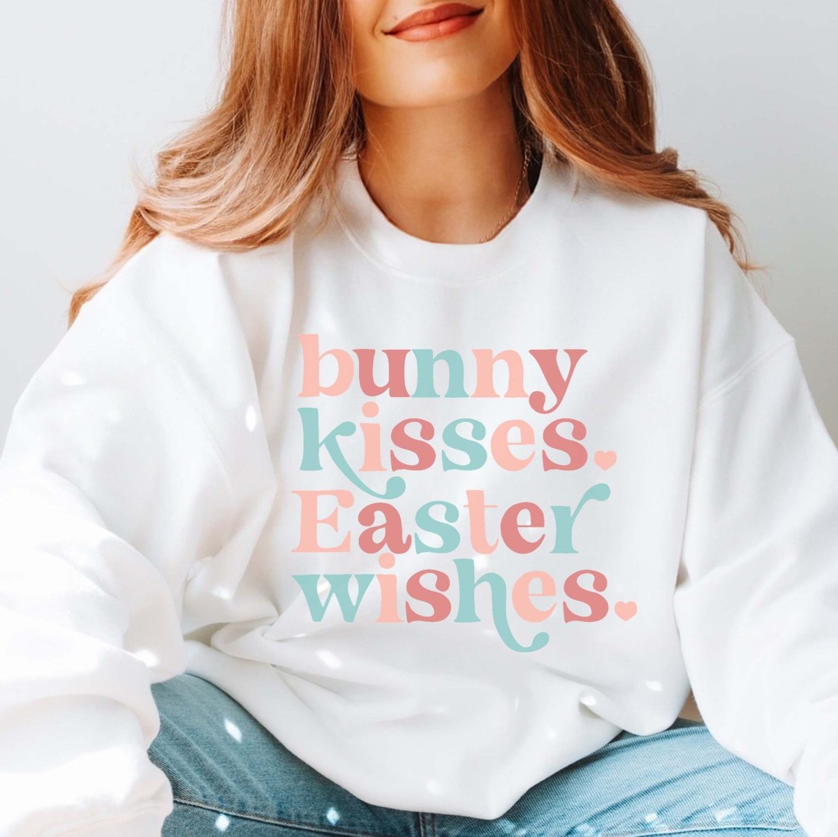 Bunny Kisses Easter Wishes Crew Sweatshirt - Limeberry Designs