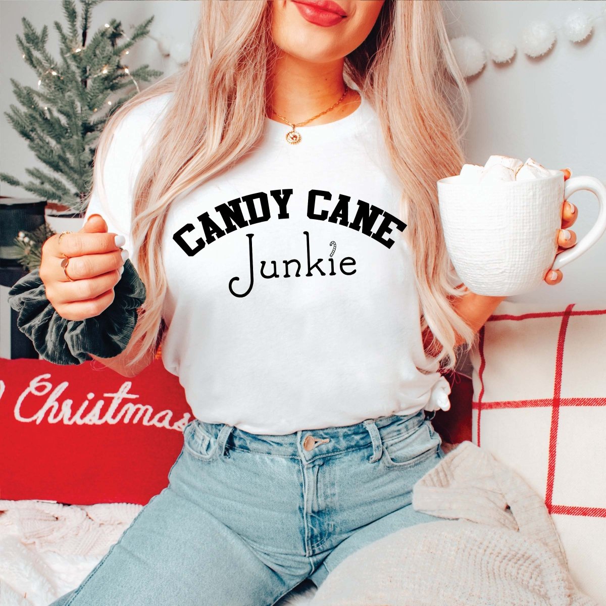 Candy Cane Junkie Christmas Bella Graphic Wholesale Tee - Limeberry Designs