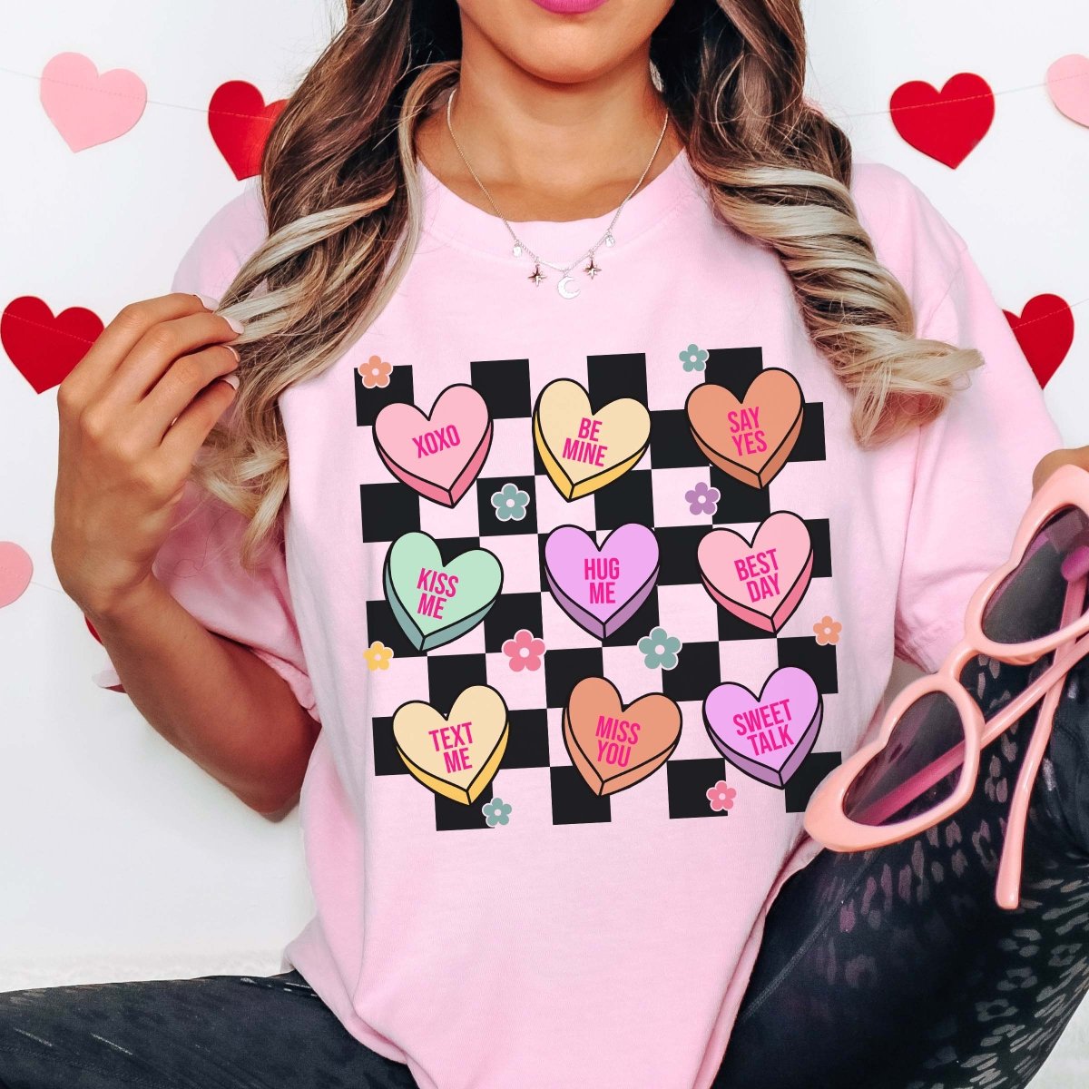 Candy Hearts Checkered Comfort Color Tee - Limeberry Designs