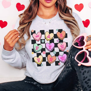 Candy Hearts Checkered Crew Wholesale Sweatshirt - Limeberry Designs