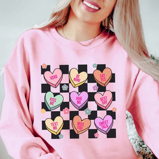 Candy Hearts Checkered Crew Wholesale Sweatshirt - Limeberry Designs