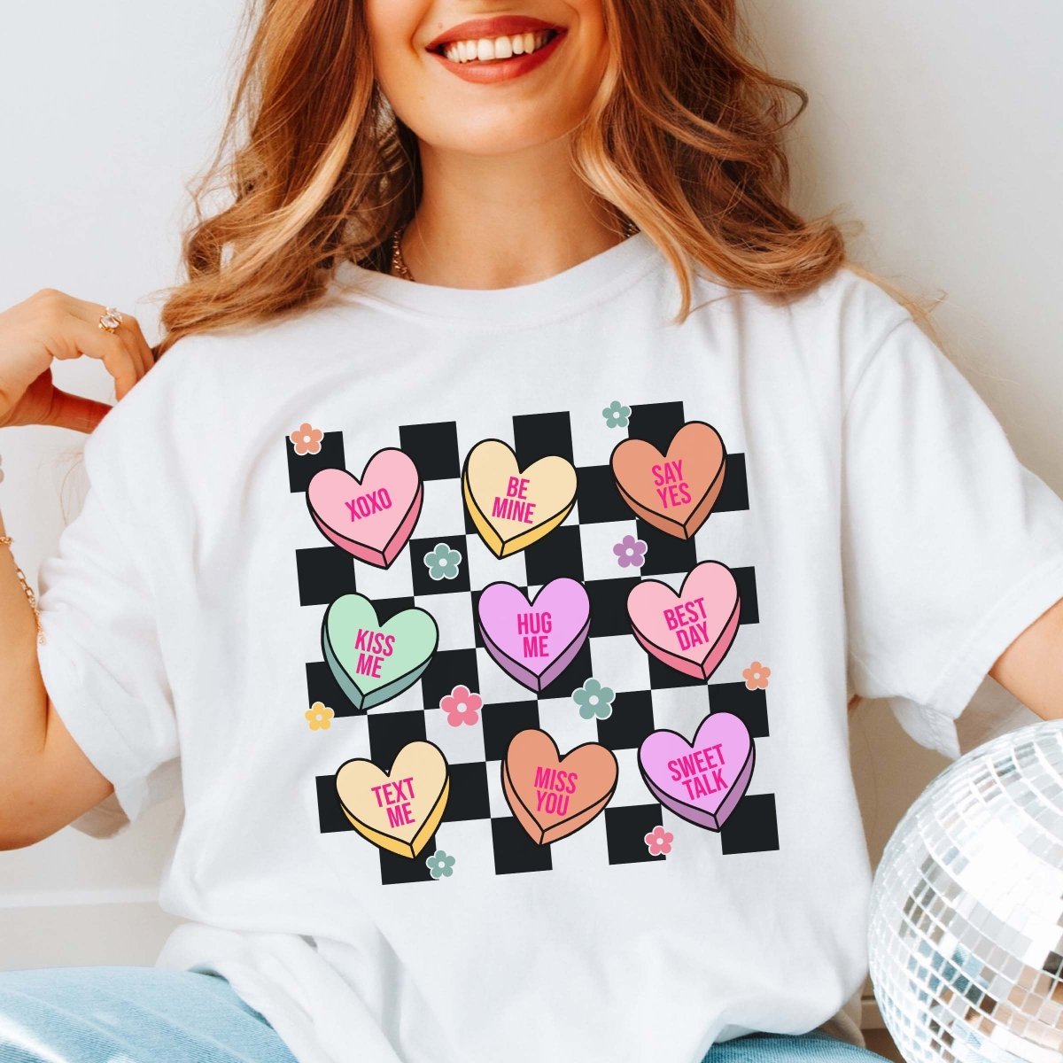 Candy Hearts Checkered Wholesale Comfort Color Tee - Limeberry Designs