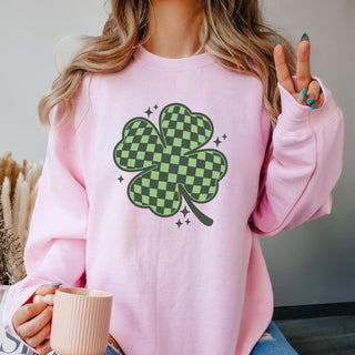 Checkered Clover Crew Sweatshirt - Limeberry Designs