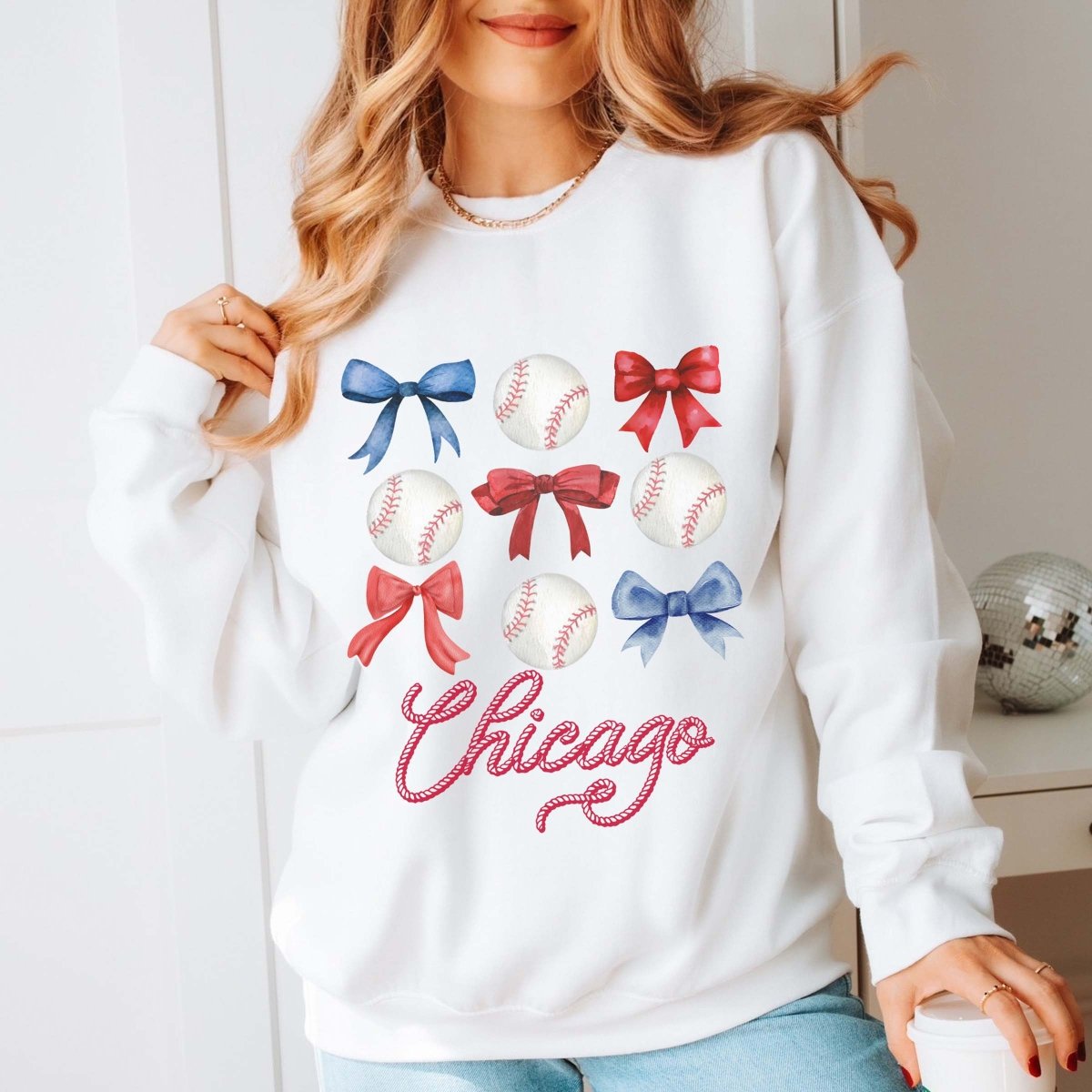 Chicago Baseballs And Bows Sweatshirt - Limeberry Designs