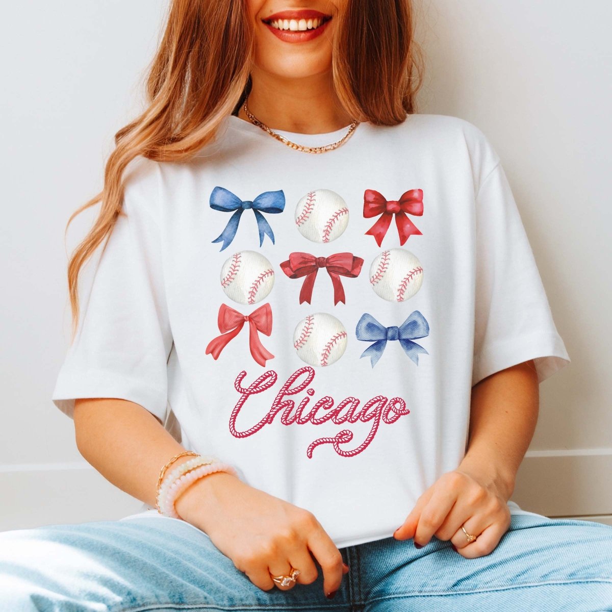 Chicago Bows And Baseballs Tee - Limeberry Designs