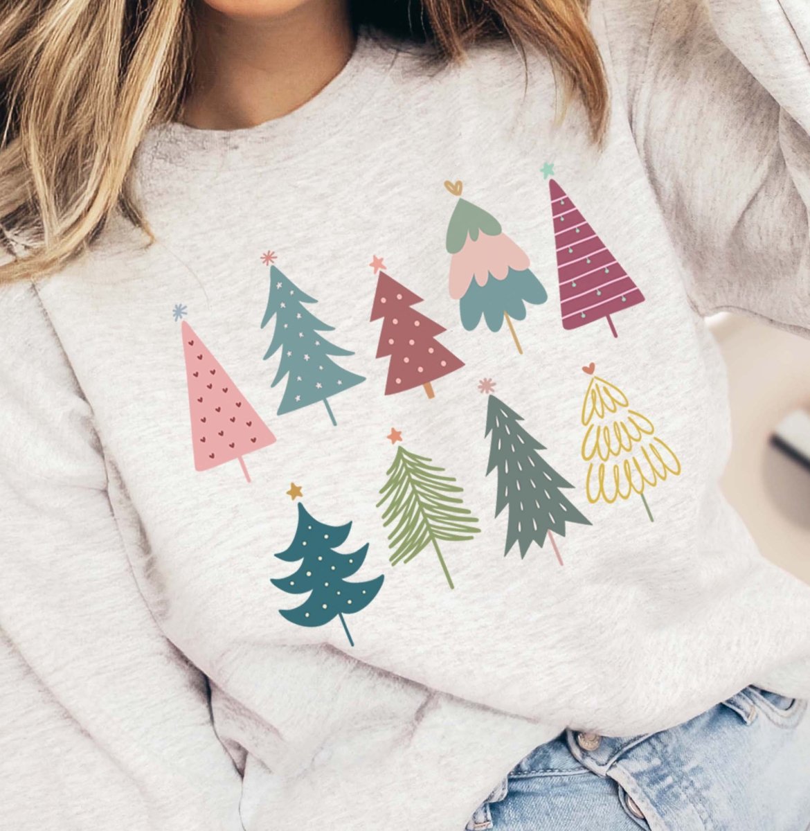 Christmas Tree Collage Wholesale Crewneck Sweatshirt - Limeberry Designs