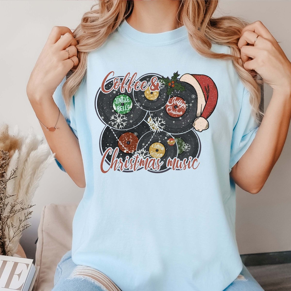 Coffee & Christmas Music records Comfort color Wholesale tee - Limeberry Designs