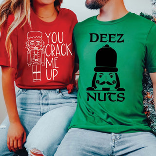 Couple Christmas Crack me up & Deez Nuts Bella Graphic Tee - Limeberry Designs