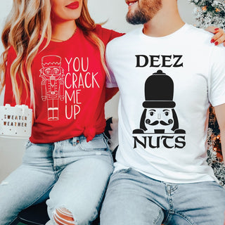 Couple Christmas Crack me up & Deez Nuts Bella Graphic Tee - Limeberry Designs