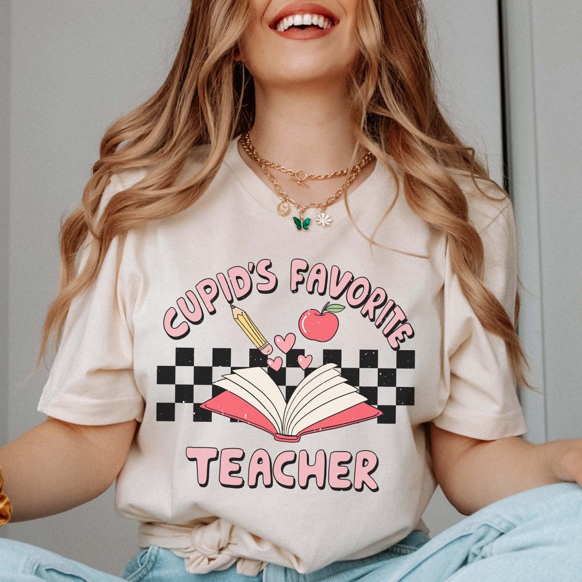 Cupid's Favorite Teacher Checkerboard Tee - Limeberry Designs