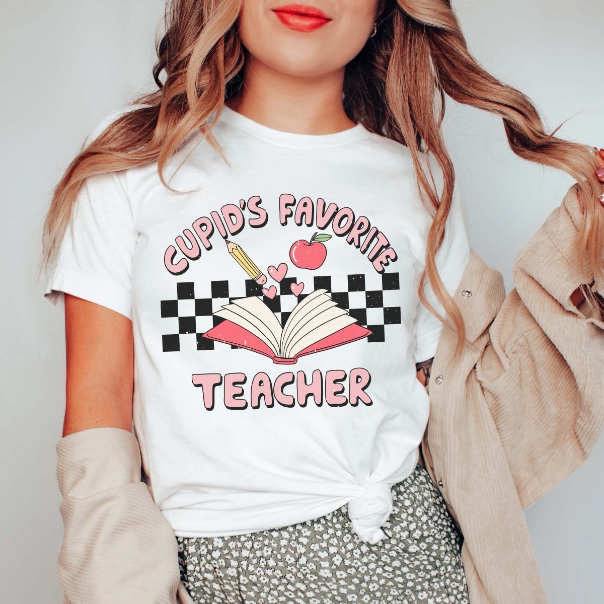 Cupid's Favorite Teacher Checkerboard Tee - Limeberry Designs