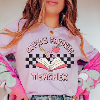 Cupid's Favorite Teacher Checkerboard Wholesale Tee - Limeberry Designs