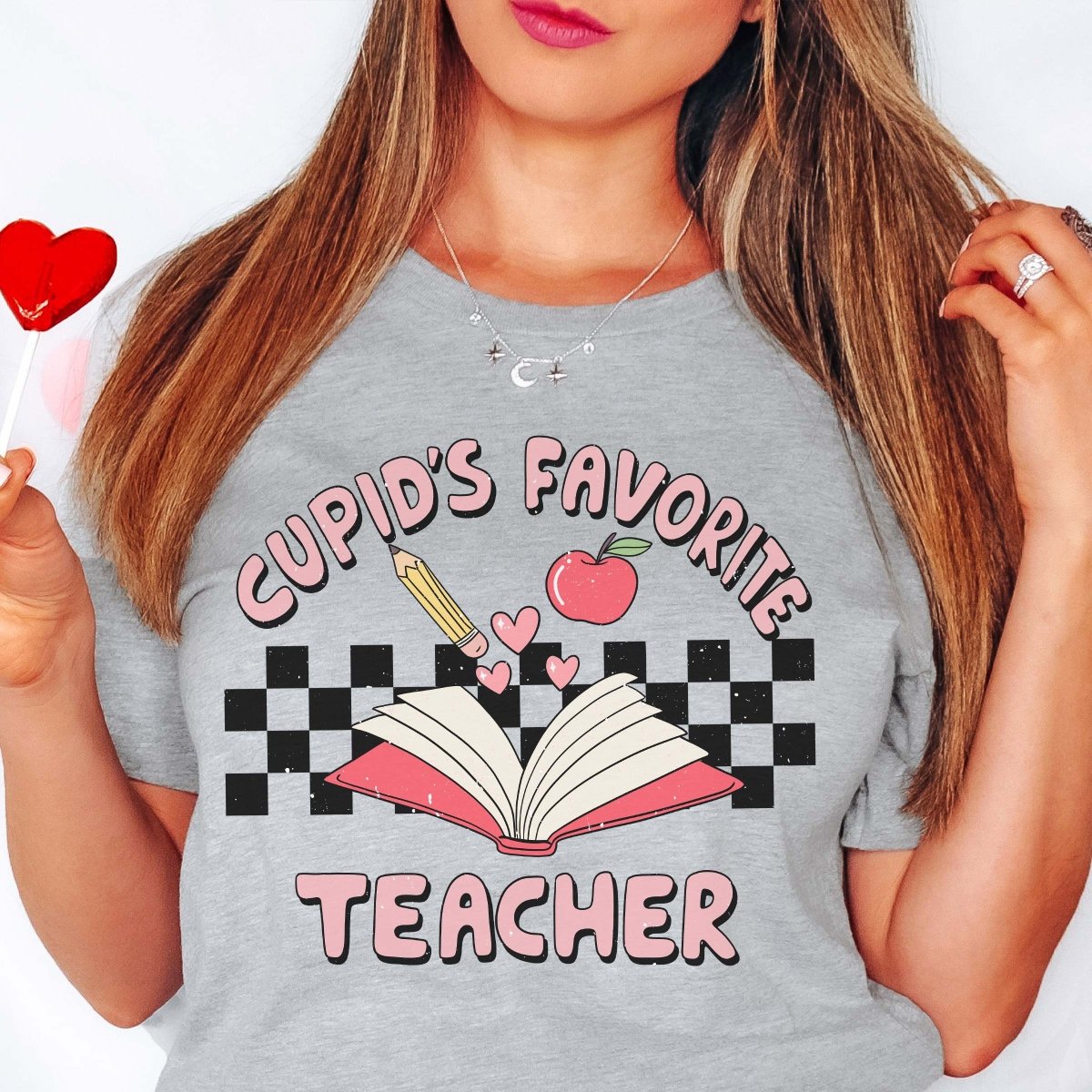 Cupid's Favorite Teacher Checkerboard Wholesale Tee - Limeberry Designs