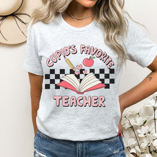 Cupid's Favorite Teacher Checkerboard Wholesale Tee - Limeberry Designs