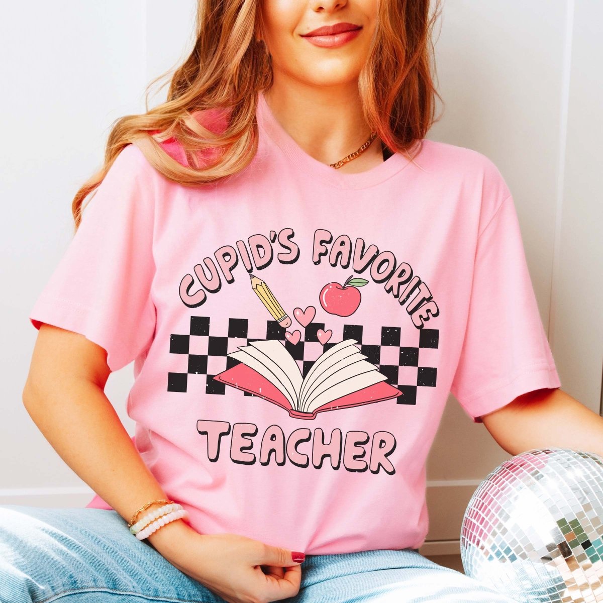 Cupid's Favorite Teacher Checkerboard Wholesale Tee - Limeberry Designs