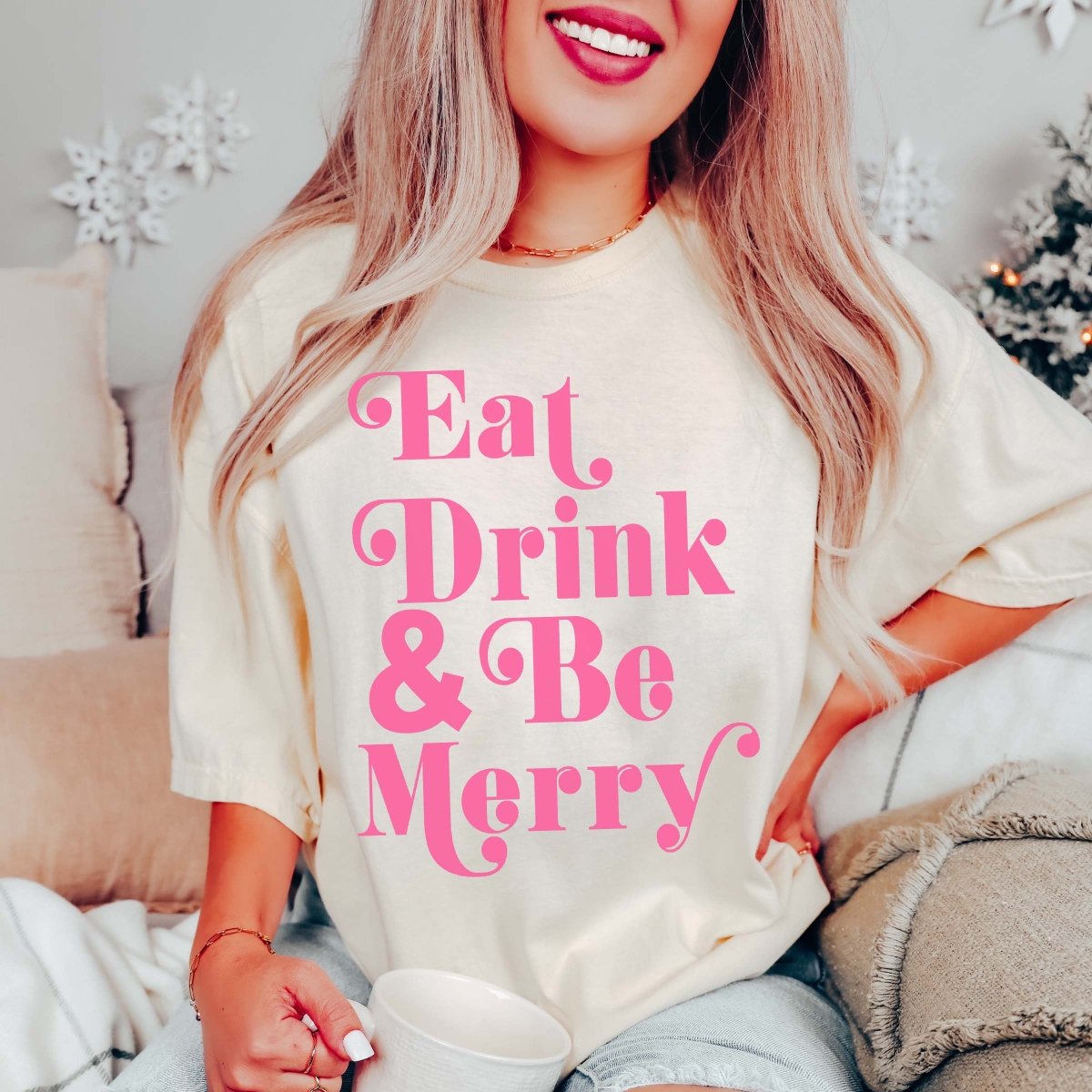 Eat Drink & Be Merry Comfort Color Whoelslae Tee - Limeberry Designs