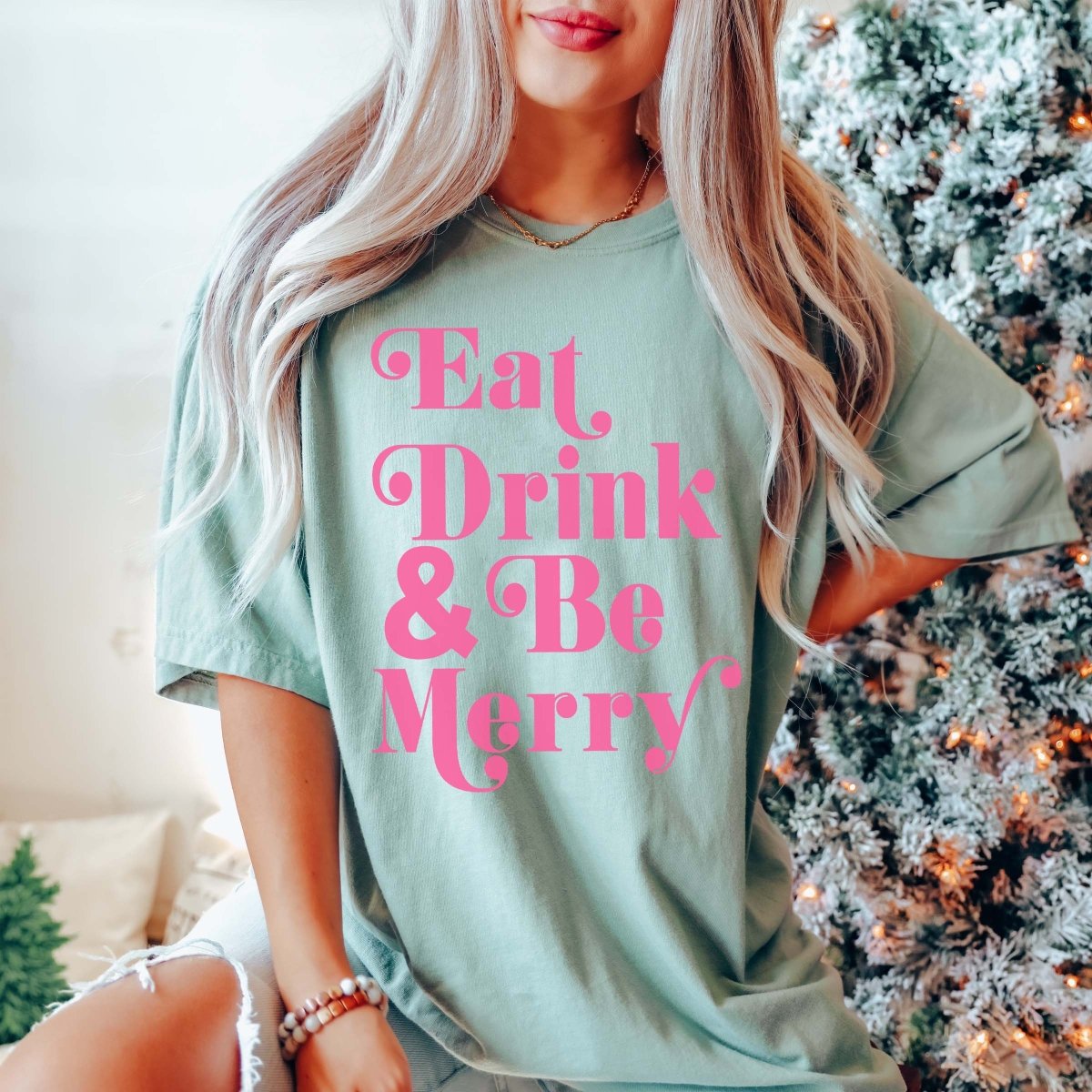 Eat Drink & Be Merry Comfort Color Whoelslae Tee - Limeberry Designs