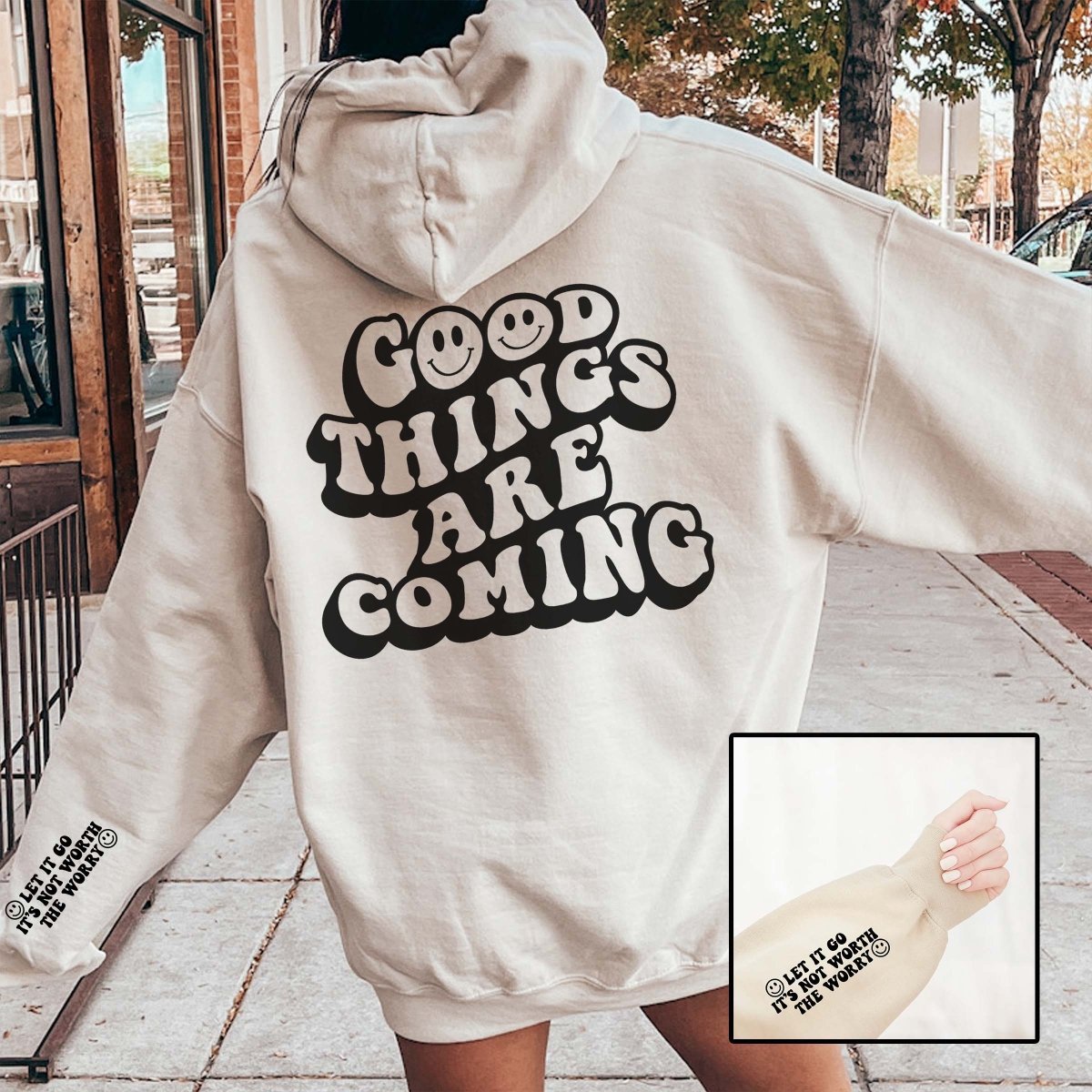 Good Things Are Coming Hoodie With Sleeve Design Limeberry