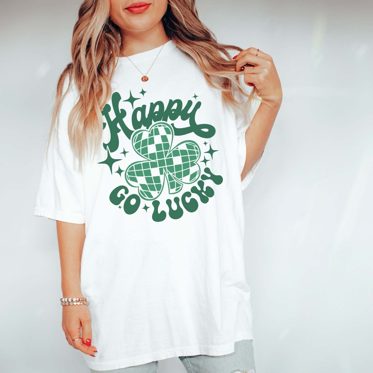 Graphic of the Month Happy Go Lucky Disco Clover Comfort Color Tee - Limeberry Designs