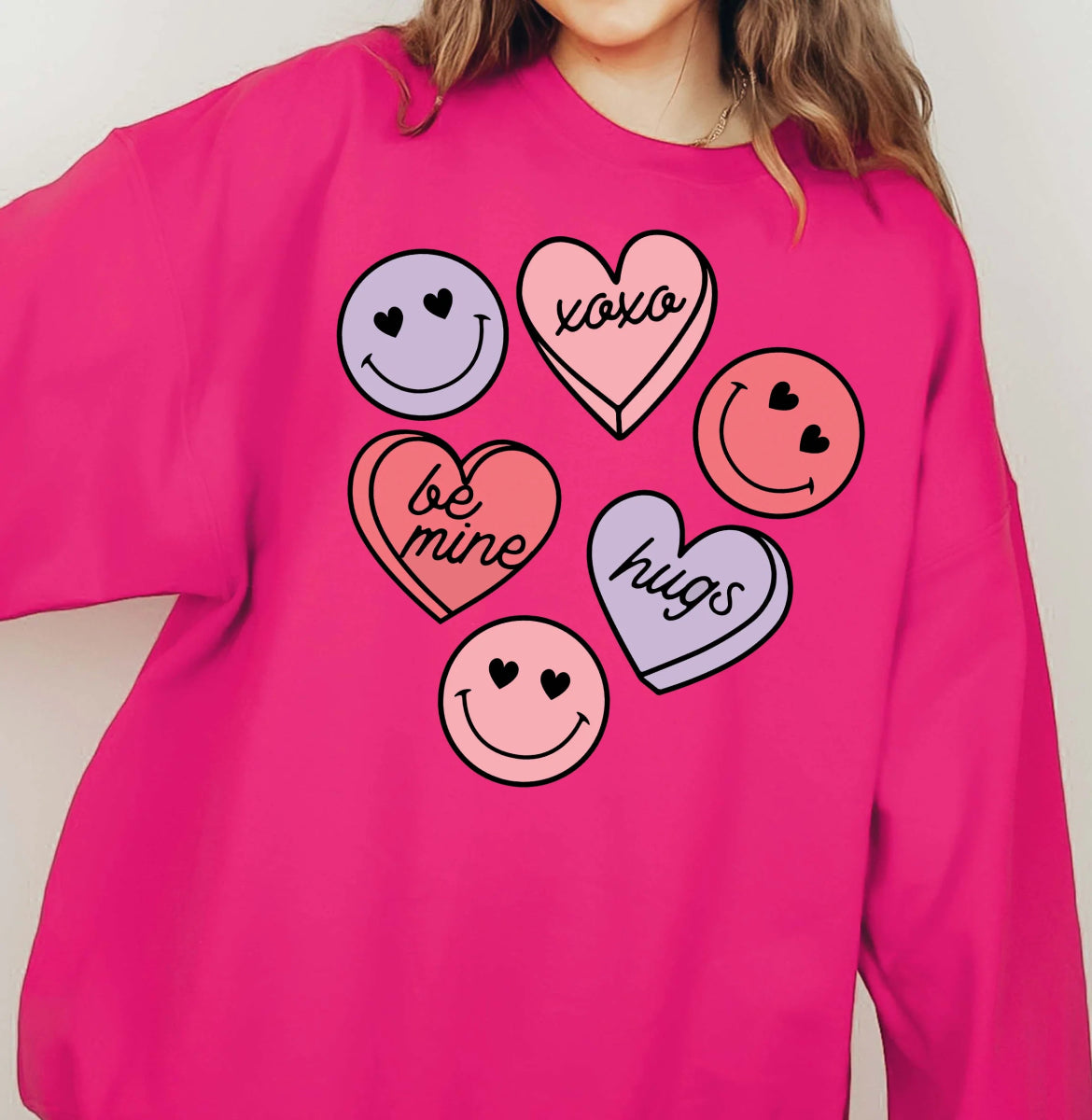 Happy Candy Hearts Wholesale Crewneck Sweatshirt - Limeberry Designs