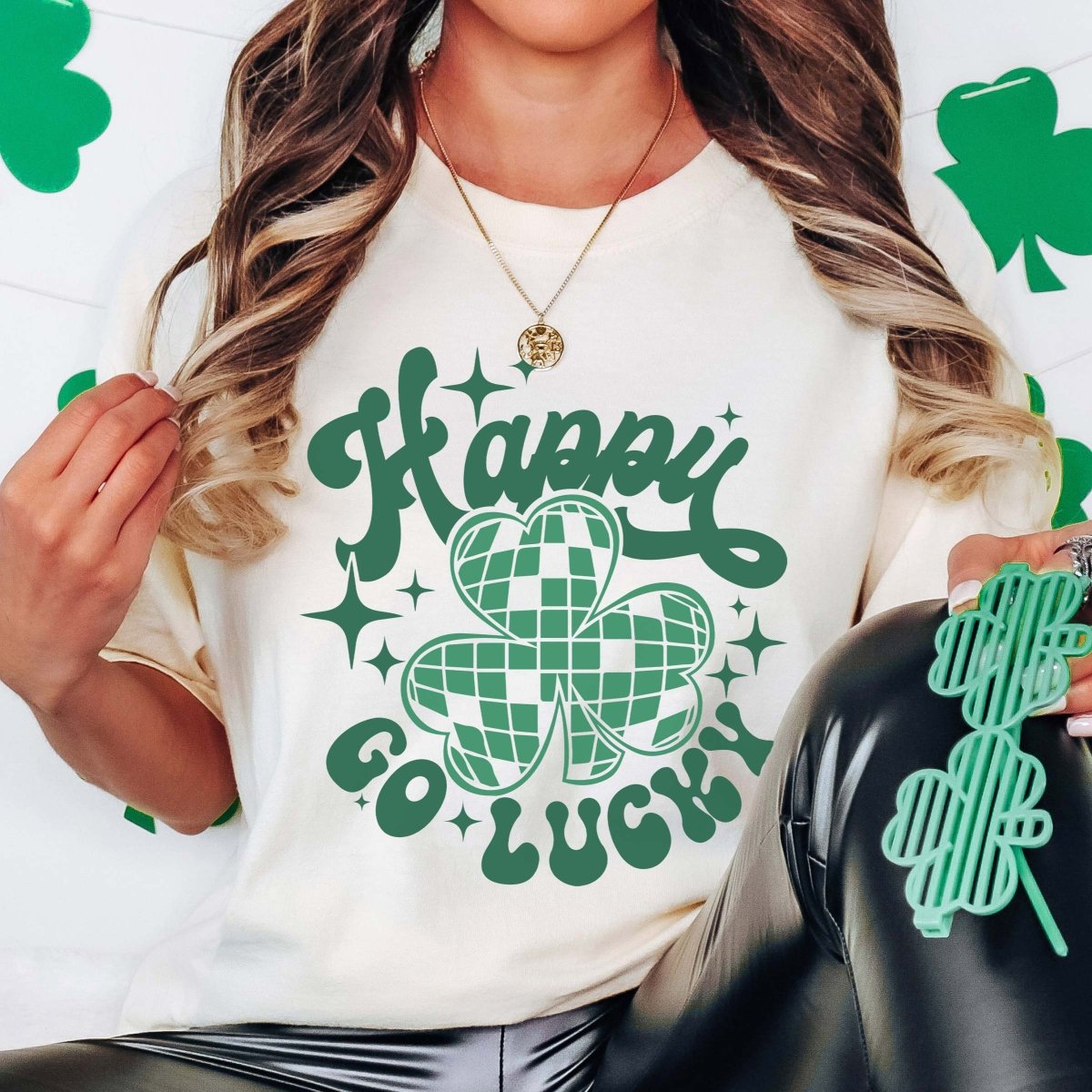 Happy Go Lucky Disco Clover Wholesale Comfort Color Tee - Limeberry Designs