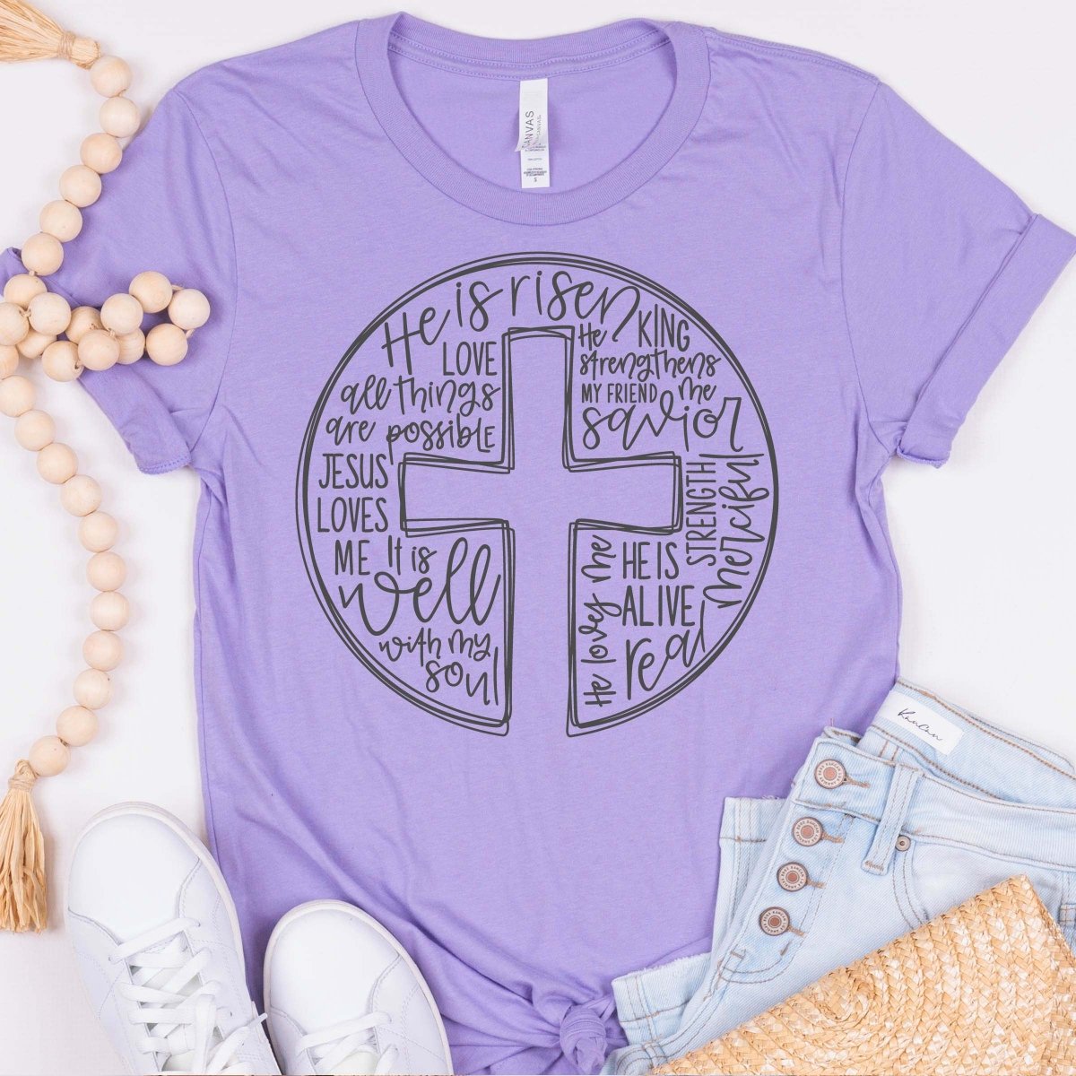 He is Risen Cross Circle Wholesale Tee - Limeberry Designs