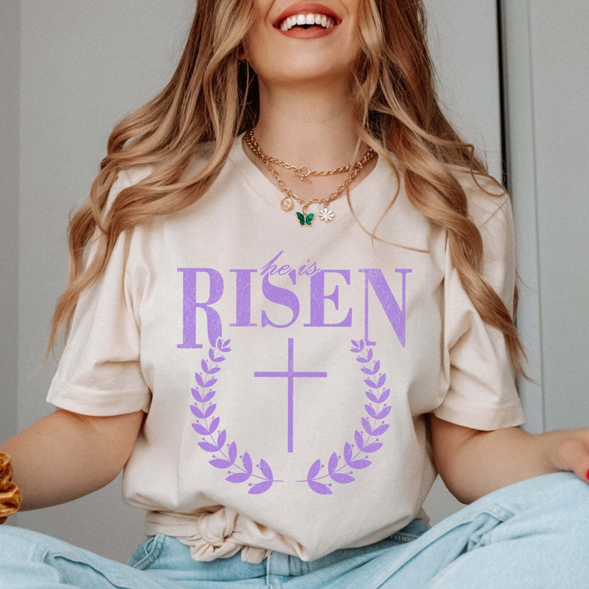 He Is Risen Purple Tee - Limeberry Designs T-Shirt Retail