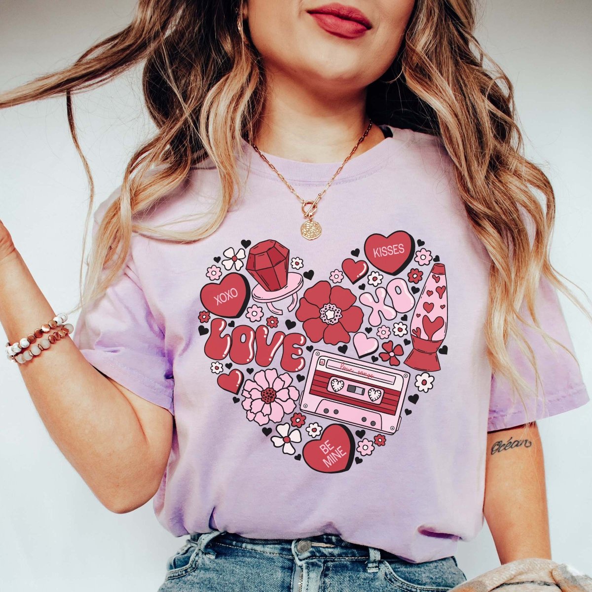 Heart Collage With Cassette Tape Comfort Color Tee - Limeberry Designs