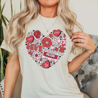 Heart Collage With Cassette Tape Wholesale Comfort Color Tee - Limeberry Designs