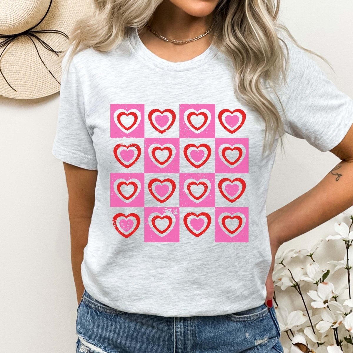 Hearts With Checkerboard Wholesale Tee - Limeberry Designs
