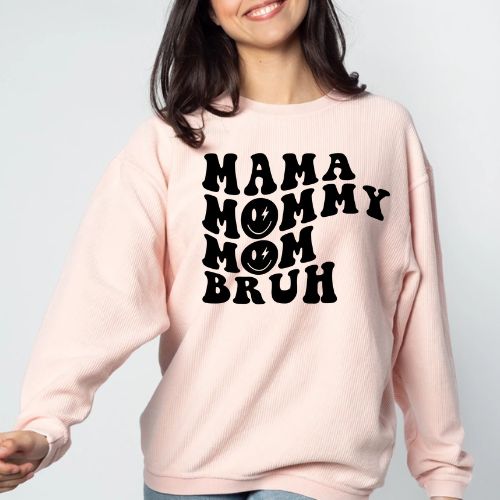 Mama Mommy Bruh Heart Corded Crew - Limeberry Designs