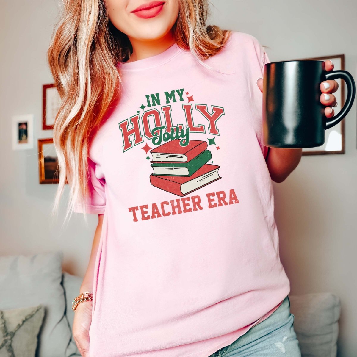 Holly Jolly Teacher Era Book Comfort Colors Tee - Limeberry Designs