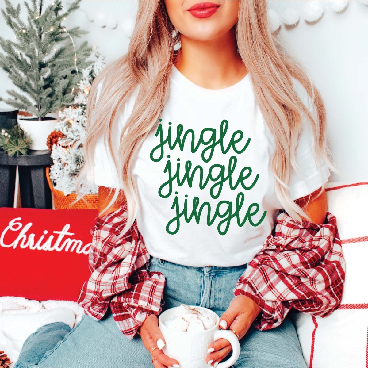 Jingle Jingle Jingle Green Christmas Bella Graphic Wholesale Tee - Limeberry Designs