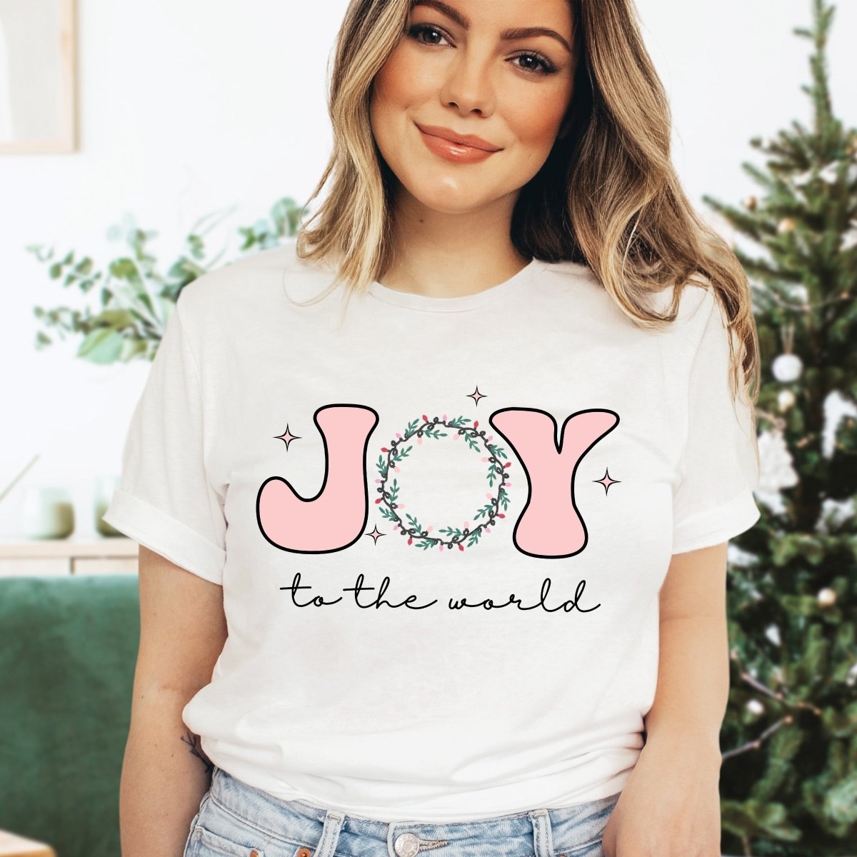 Joy to the World Pink Graphic Wholesale Tee - Limeberry Designs