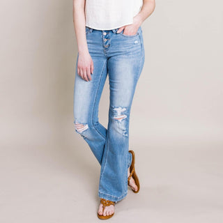 KanCan - Harlowe Mid Rise Distressed Flare Jeans - Limeberry Designs