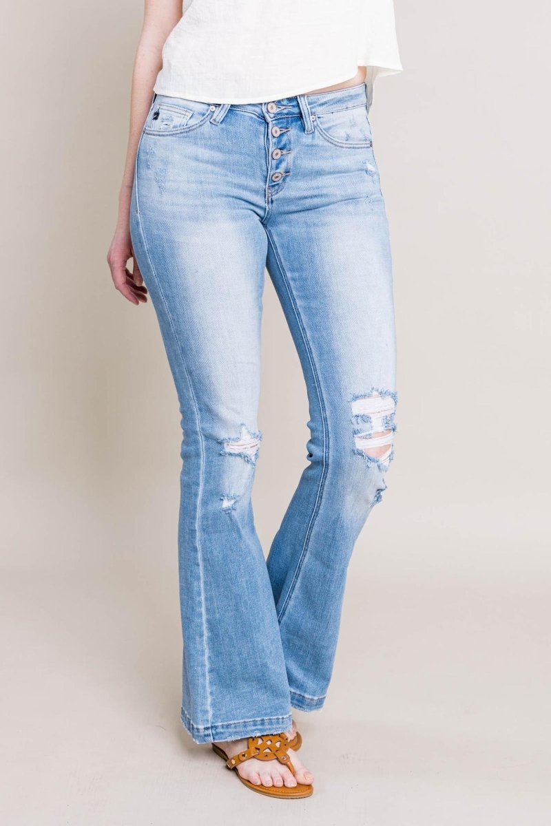 KanCan - Harlowe Mid Rise Distressed Flare Jeans - Limeberry Designs
