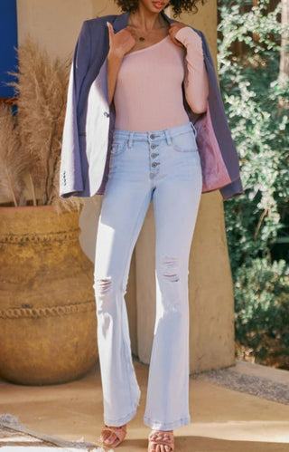 KanCan - Harlowe Mid Rise Distressed Flare Jeans - Limeberry Designs