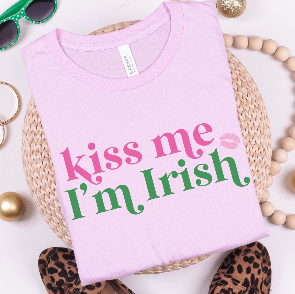 Kiss Me I&#39;m Irish Pink and Green Tee - Limeberry Designs